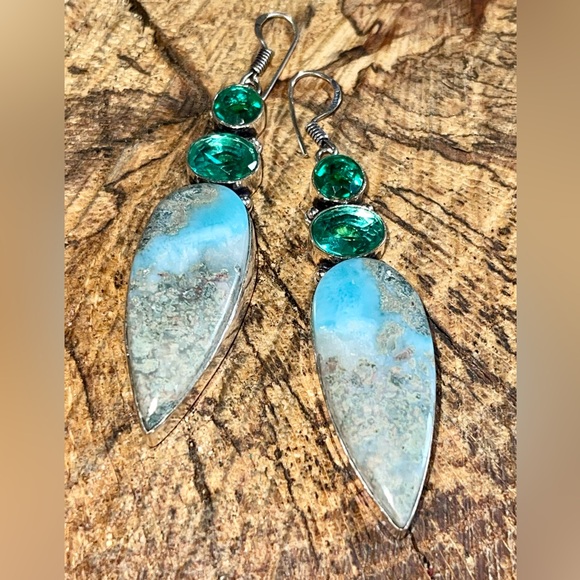 Beautiful Large Caribbean Larimar Earrings 2 7/8” - Picture 13 of 14